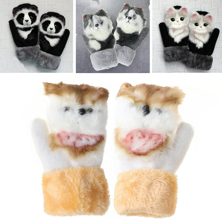 Gants d'animaux mignons 3d Moelleux Cartoon Mittens Handmade