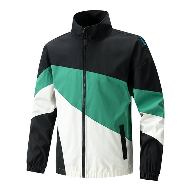 LOVZFMLL Jackets for Men's Color Block Sports Zipper Pocket Long Sleeved Casual Jacket