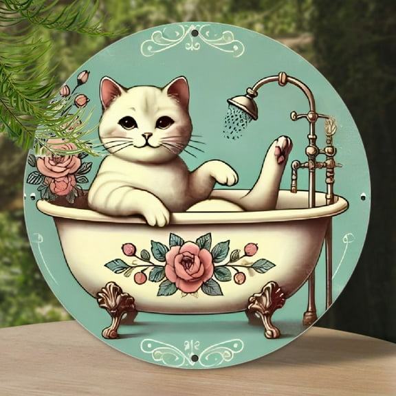 1pc Vintage Cat Bath Metal Aluminum Sign, 8x8 Inch, Retro Poster Art for Home, Kitchen, Restaurant Hotel, Office, Fine Detail, High Color HD Printing, Quality Durable Material