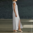 thumbnail image 3 of AKOEE Women's Linen Maxi Dress Buttons Split Sleeveless Cowl Neck Elegant Wedding Guest Summer Casual Long Dress (M, Gray), 3 of 7