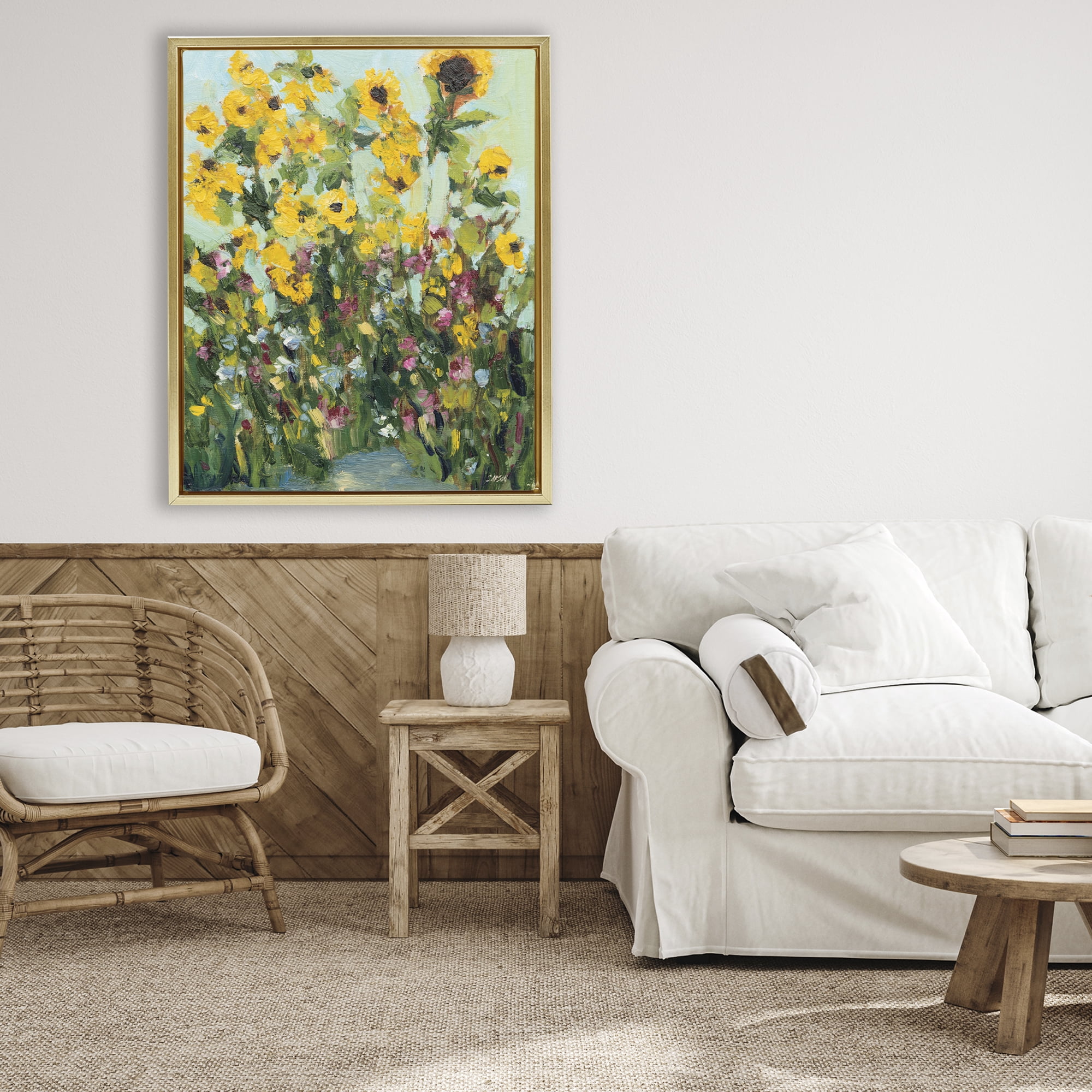 Stupell Industries Sunlit Sunflowers in Garden Gold Framed Floater Canvas Wall Art, design by Carson Overstreet