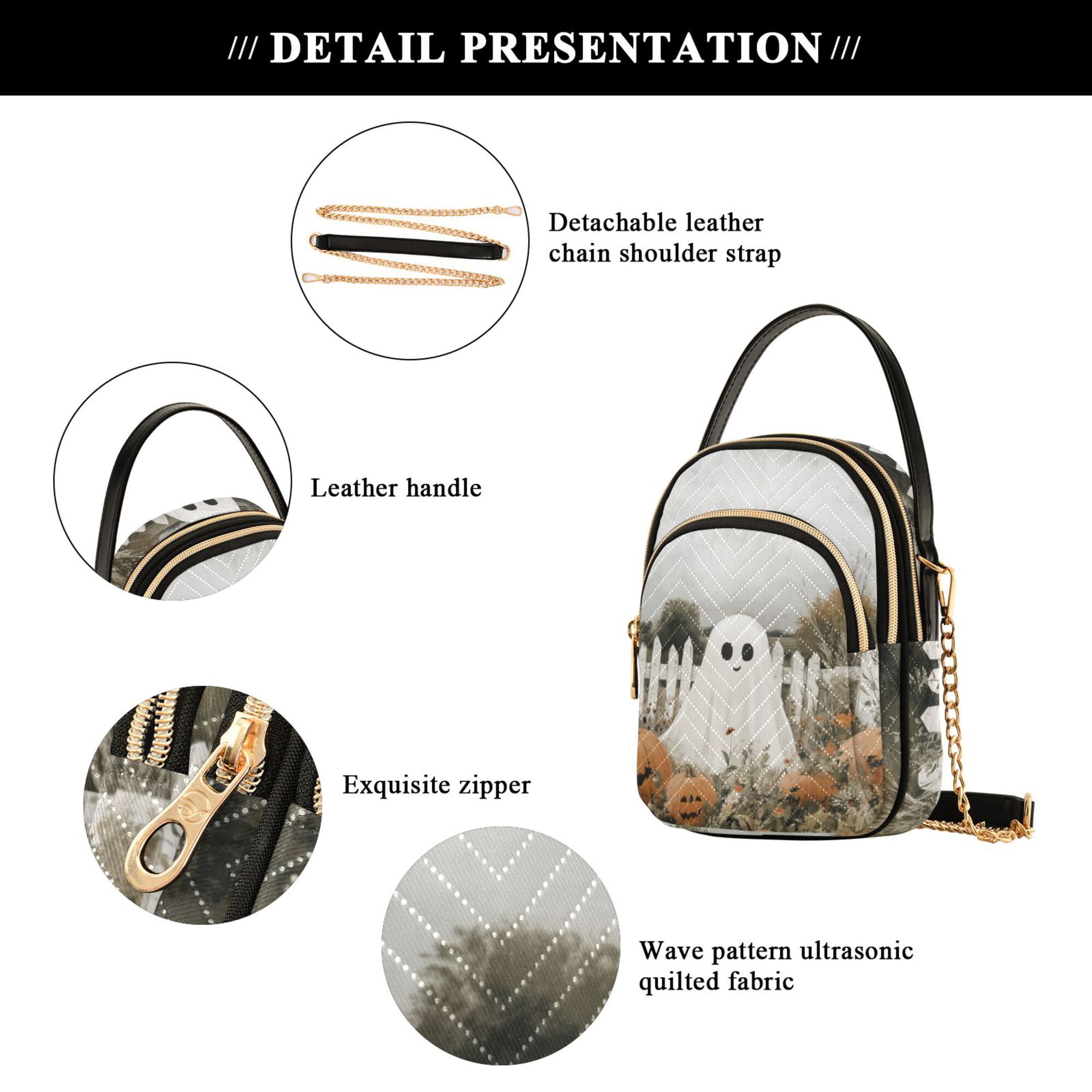 FORMRS Crossbody Bag for Women Quilted Travel Shoulder Cell Phone Purse with Chain Strap Handbag, Halloween Pumpkin Field