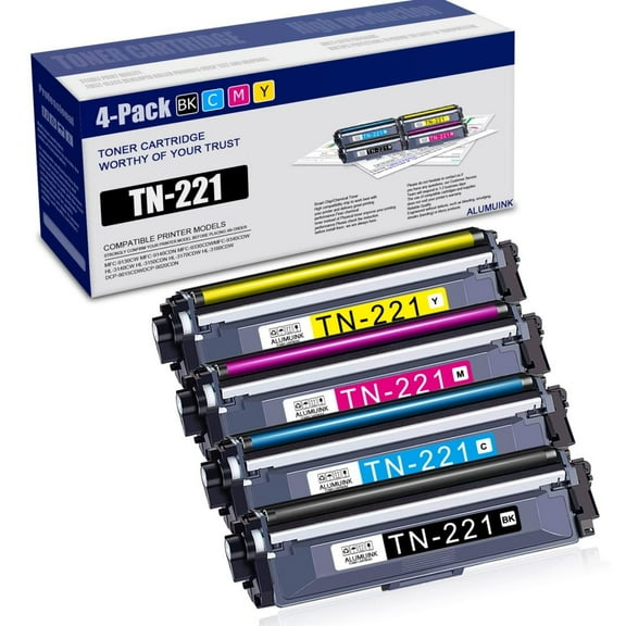 TN221 Toner Cartridge 4 Pack Black Replacement for Brother for TN-221 for MFC-9130CW MFP Printer