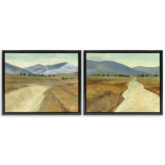 Stupell Industries Barren Desert Path Landscape & Nature Painting Black Floater Framed Canvas Art Print Wall Art, 21 x 17, Set of 2