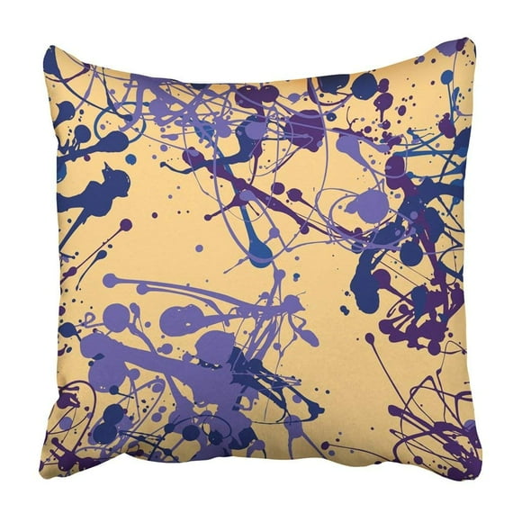 BOSDECO Blue Abstract Paint Splatter Pattern Yellow Blob Blot Dirty Drip Drop Ink Messy Pillowcase 16x16 inch