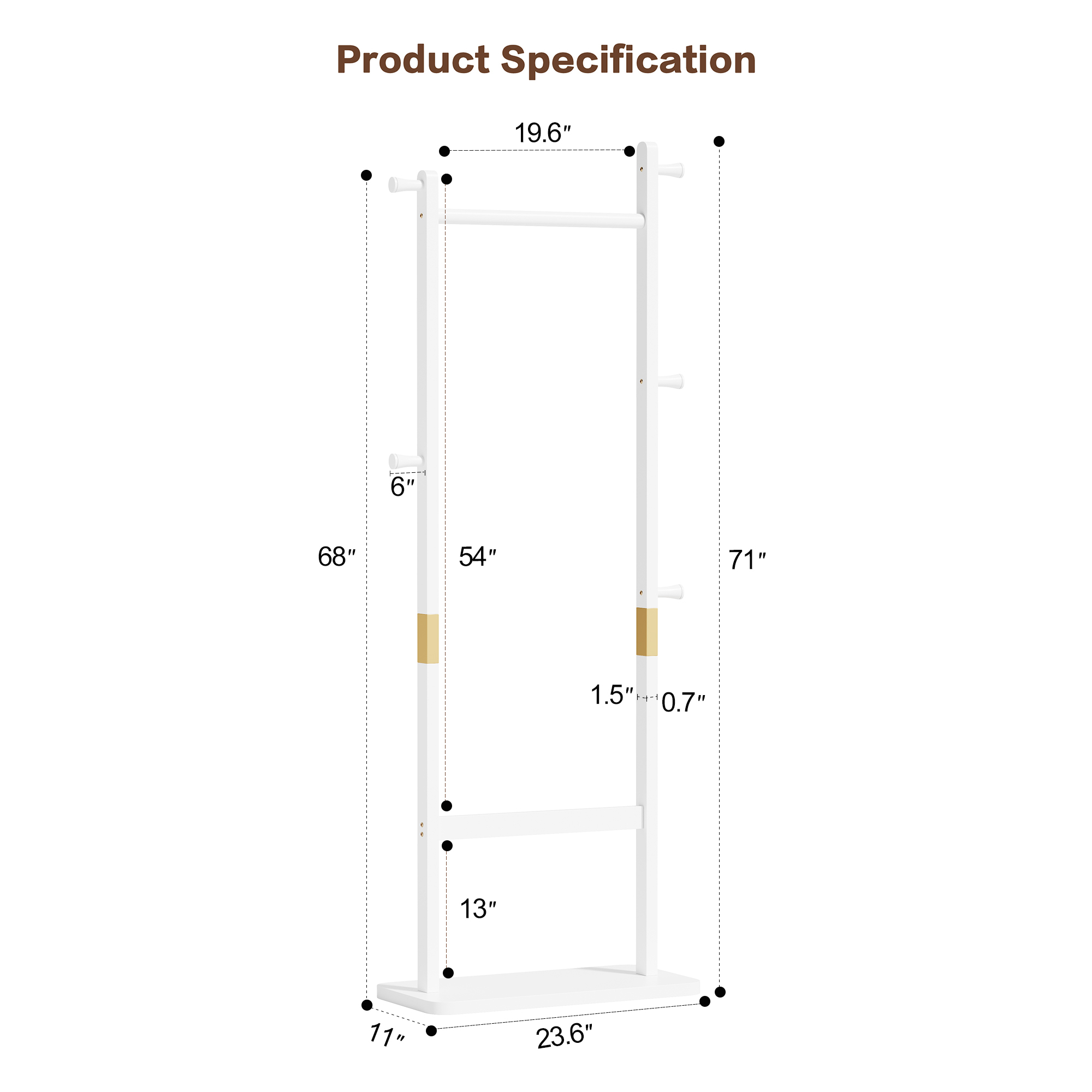 Leumius Coat Racks, 23.6* 11*71 in Solid Wood Hanger, Solid Environmental Protection Easy to Assemble for Bedroom Entrance Living Room (White)