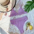 thumbnail image 4 of EQWLJWE Bikini Ribbed V Wired Cami Swimwear Solid Color Adjustable Straps Bathing Suits for Women, 4 of 5
