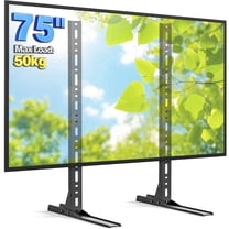 RTVR Universal Table Top TV Stand Base with Mount, Height Adjustable for 20 to 75 inch LCD LED Flat Screen TVs up to 110lbs