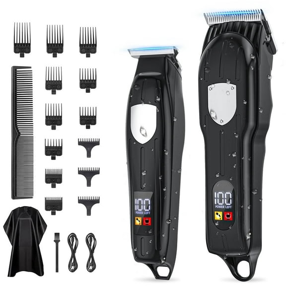 Hair Clippers for Men, Professional Cordless Beard Trimmer, Rechargeable Barber Hair Cutting Grooming Kit & Zero Gap T-Blade Trimmer Combo with LED Display, 13 Premium Guards for Men Family Gift