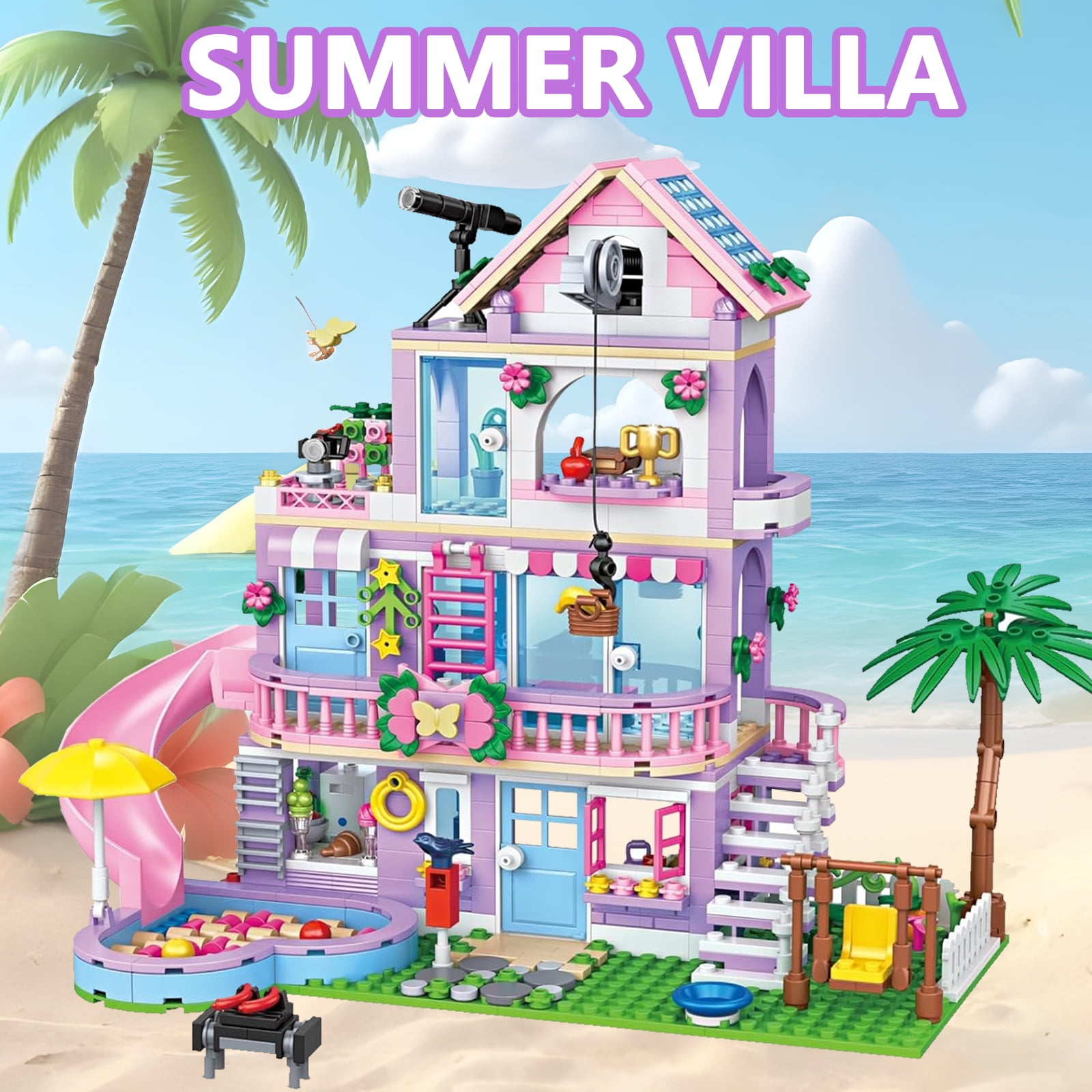 Friends Seaside Beach Villa Building Toy for Girls, Educational Construction Set for Kids Age 8-12