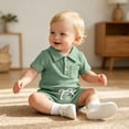 thumbnail image 5 of WERYOUNG Boys Summer Outfits Short Sleeve Ribbed Romper Bodysuit With Shorts Two Piece Gentleman Sets Holiday Vacation Comfortable Clothing Sets 6-12 Months, 5 of 5