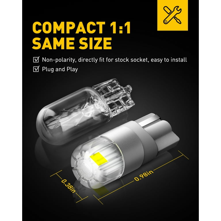 AUXITO 194 LED Bulbs 6000K White Interior Car Lights 168 2825 W5W T10 Error  Free LED Replacement Bulbs for Dome Map Door Courtesy Trunk Parking License  Plate Lights(Pack of 2) 