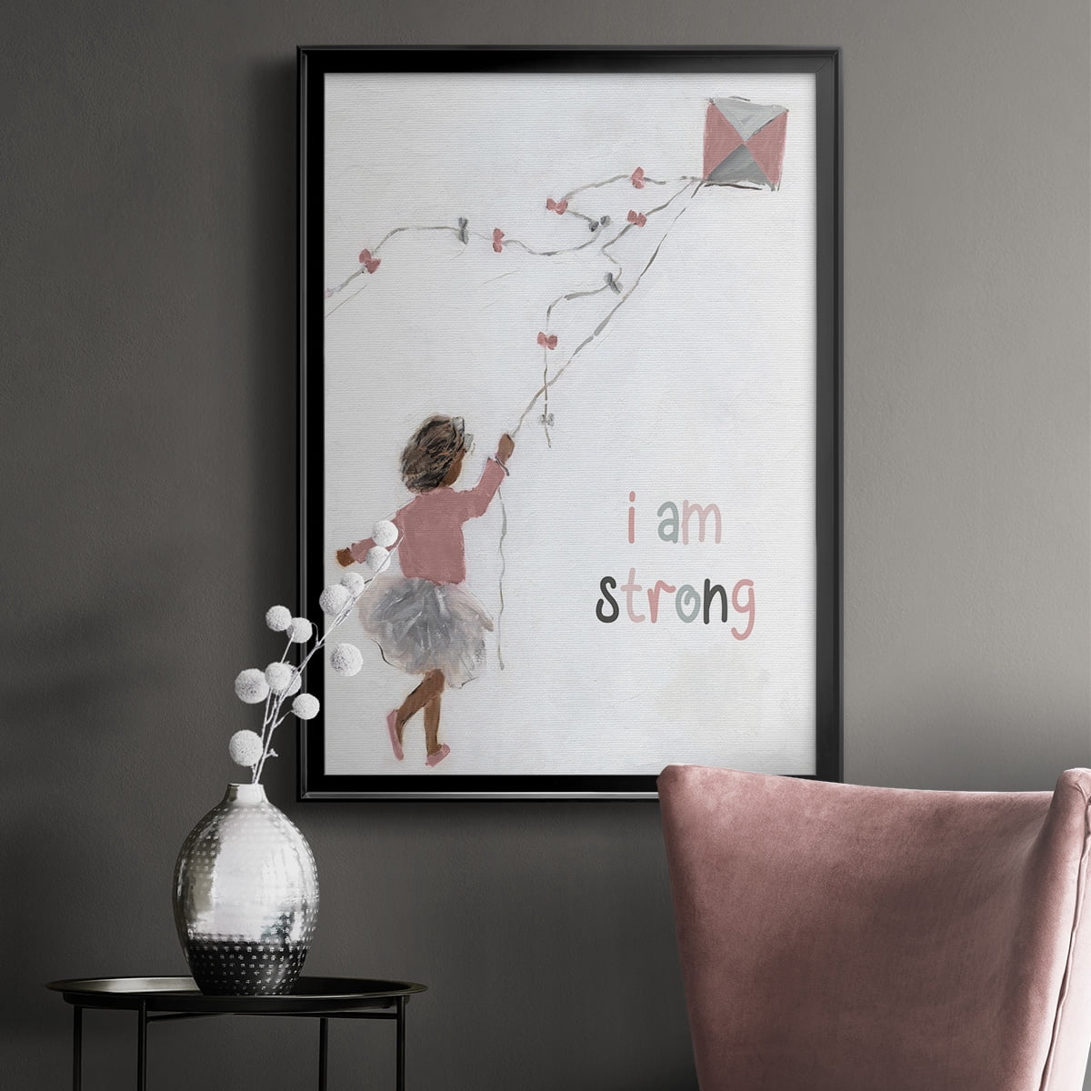 Girl Flying Kite Premium Framed Print - Ready to Hang
