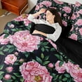 thumbnail image 4 of Manfei Floral Peony 7 Pieces Bedding Comforter Set for Female Women Men,Chic Pink Flower Full Bedding Set Lightweight,Spring Graden Fitted Sheet Flat Sheet,Luxury Bedroom Decor,Reversible, 4 of 8