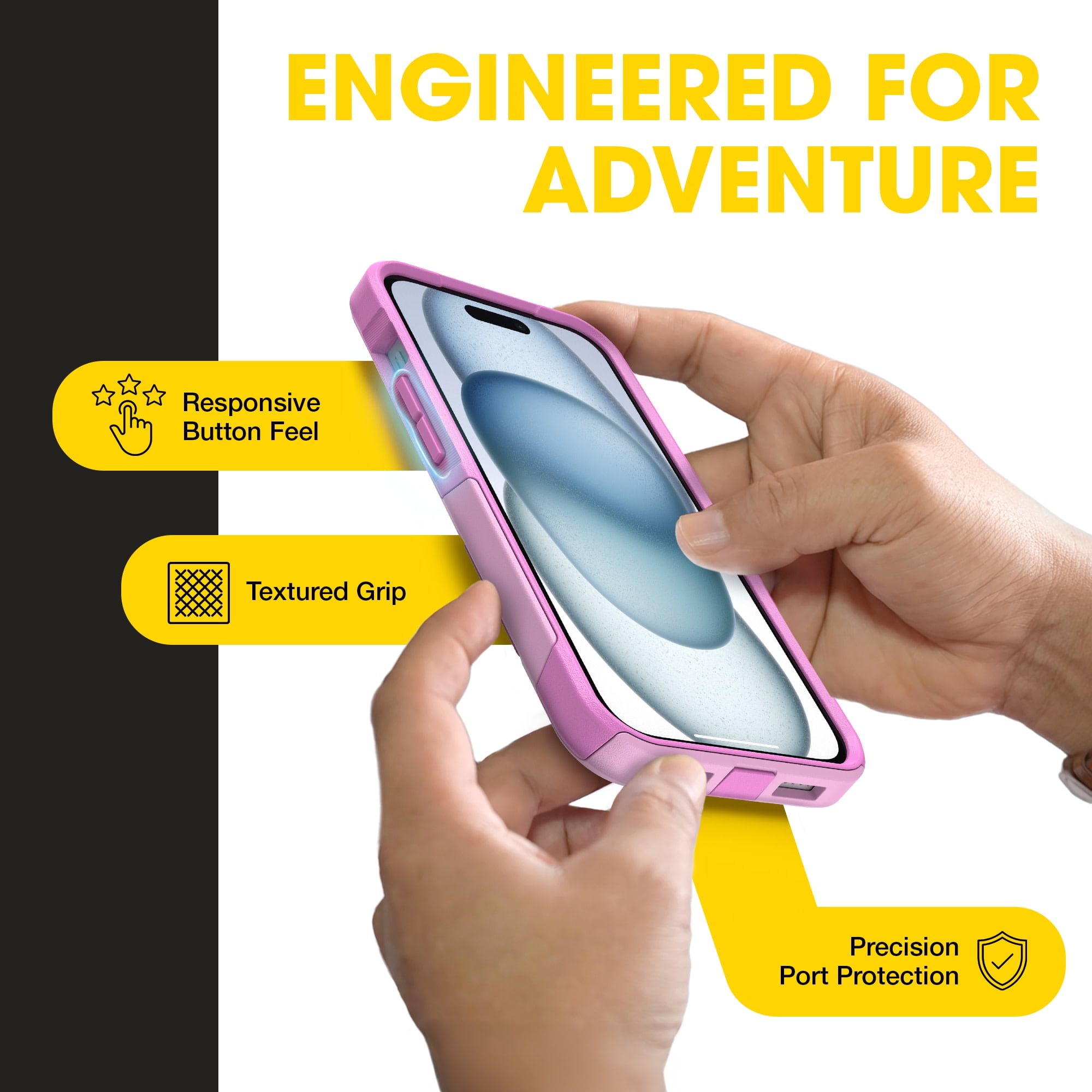 OtterBox iPhone 16e, iPhone 15, iPhone 14, and iPhone 13 Commuter Series Case - MagSafe Edition - Pink, Slim & Tough, Pocket-Friendly, with Port Protection - Run Wildflower