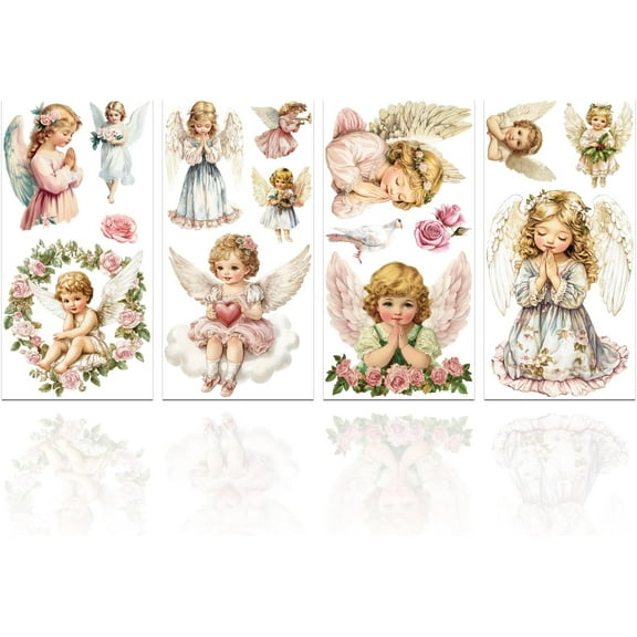 1 Set 4Pcs 4 Styles Flower and Angel PVC Waterproof Decorative Stickers Self Adhesive Decals for Furniture Decoration Angel & Fairy 300x150mm 1pc/style