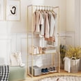 thumbnail image 4 of GETHFSA Pine Wood Clothes Rack with 2-Tier Open Storage Shelves, Freestanding Wooden Garment Rack for Bedroom, Closet, Wardrobe, Natural, 4 of 9
