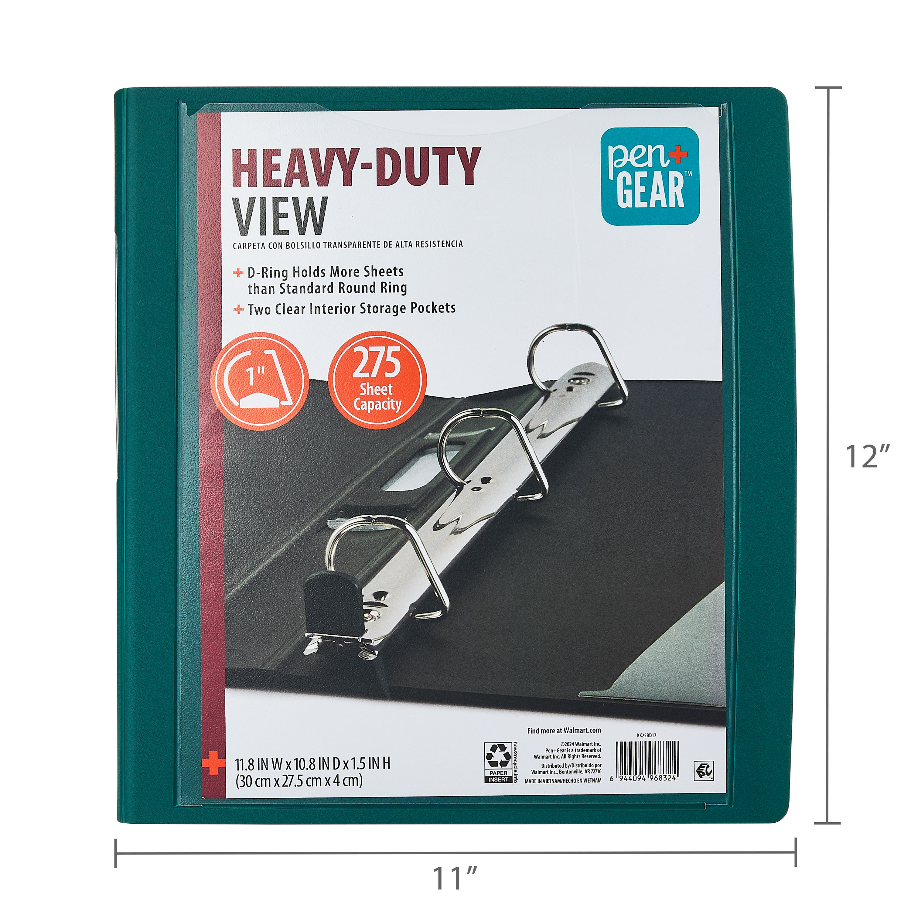 Binder Pen+Gear de argollas D de 1" resistente, verde 6