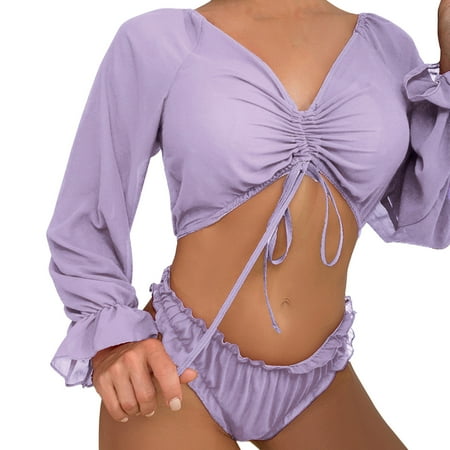 

Youmylove Women Long Sleeve Sexy Lingerie Outer Wear Pajamas Women Short Top