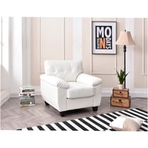 JERFIT Modern Accent Chair Upholstered in Faux Leather, Padded Armrests for Living Room, Bedroom, Office, White