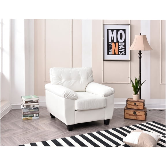 JERFIT Modern Accent Chair Upholstered in Faux Leather, Padded Armrests for Living Room, Bedroom, Office, White
