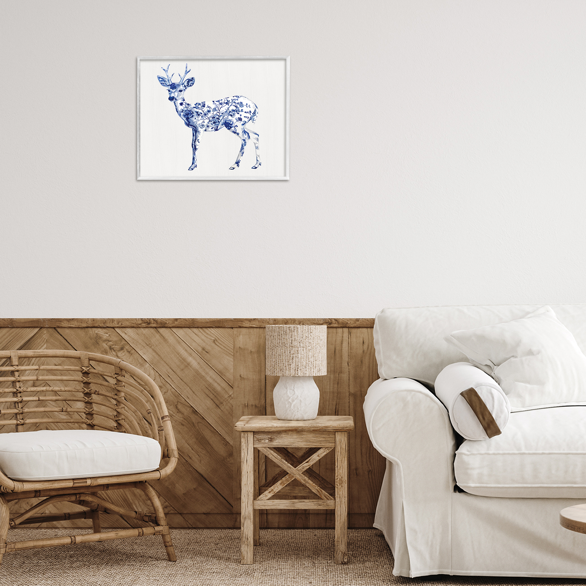 Graceful Toile Deer White Framed Giclee Art, design by Lettered and Lined