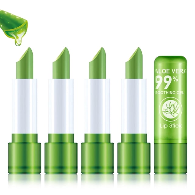 Juego de 4 lápices labiales que cambian de color de aloe vera, cambio mágico de temperatura, brillo labial, juego de maquillaje, bálsamo labial teñido resistente al agua, humectante, nutritivo, de lar