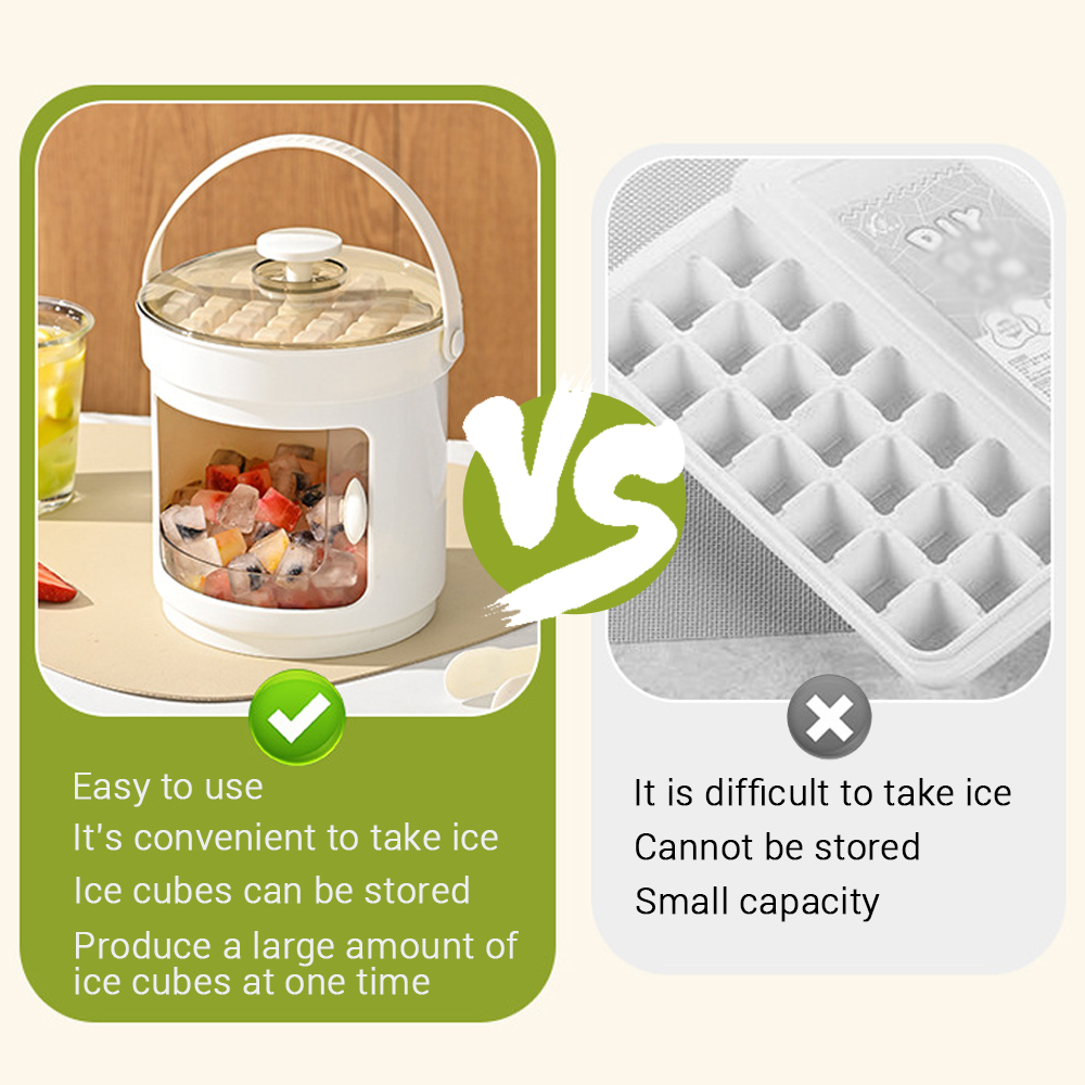 Rotating Ice Tray with Storage Bin - Two-in-one ice tray and storage container, quick-release lever, BPA-free, ideal for freezers, kitchens, and parties (White/Green shipped randomly)