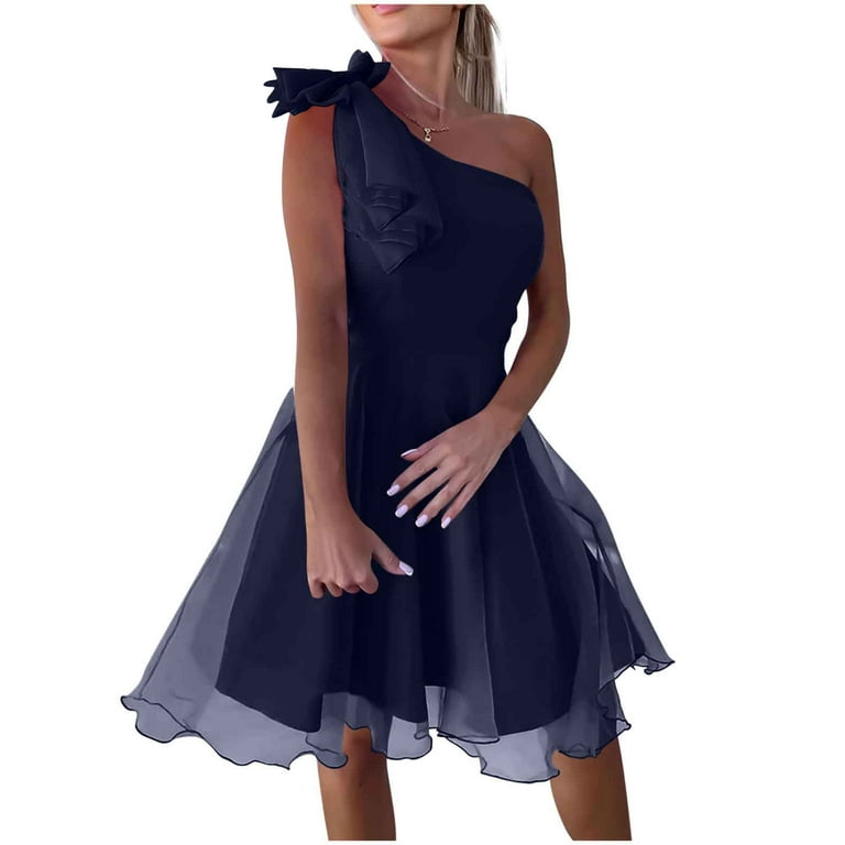 ITSAME Womens Prom Dress, Fashion Fluffy Mesh Bow One Shoudler Wedding  Party Dress Black M - Walmart.com