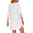 thumbnail image 4 of KOMOO Women Chiffon Shirt Smock 3/4 Sleeve V Neck Button Loose Shirt Dress Oversize Bikini Cover-Up, 4 of 6