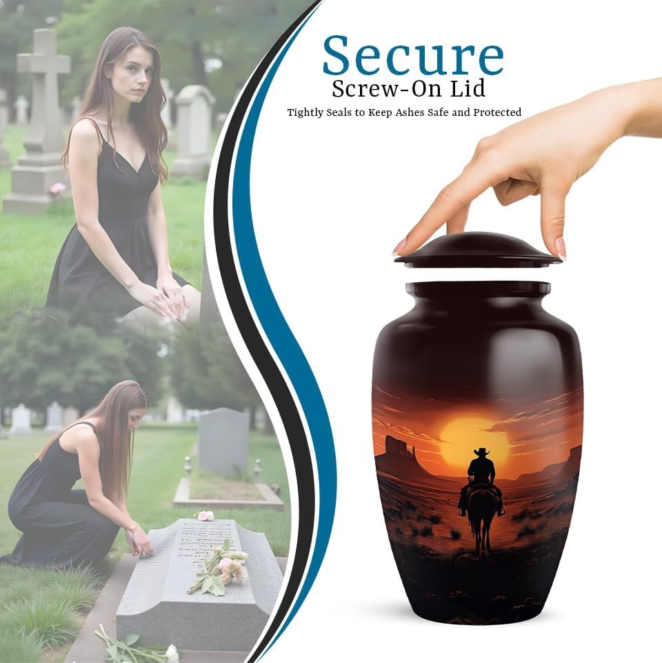 Desert Sunset Cowboy Cremation Urn, Western Themed Urns For Ashes Adult Male, Urns For Human Ashes, Cremation Urn For Ashes, Cowboy Memorial Keepsake, Size 6 Inch 1pcs