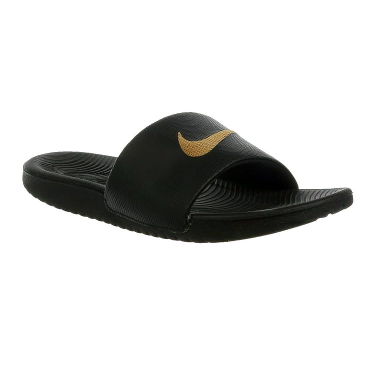 NIKE Men s Kawa Slide Athletic Sandal Black Metallic Gold Black
