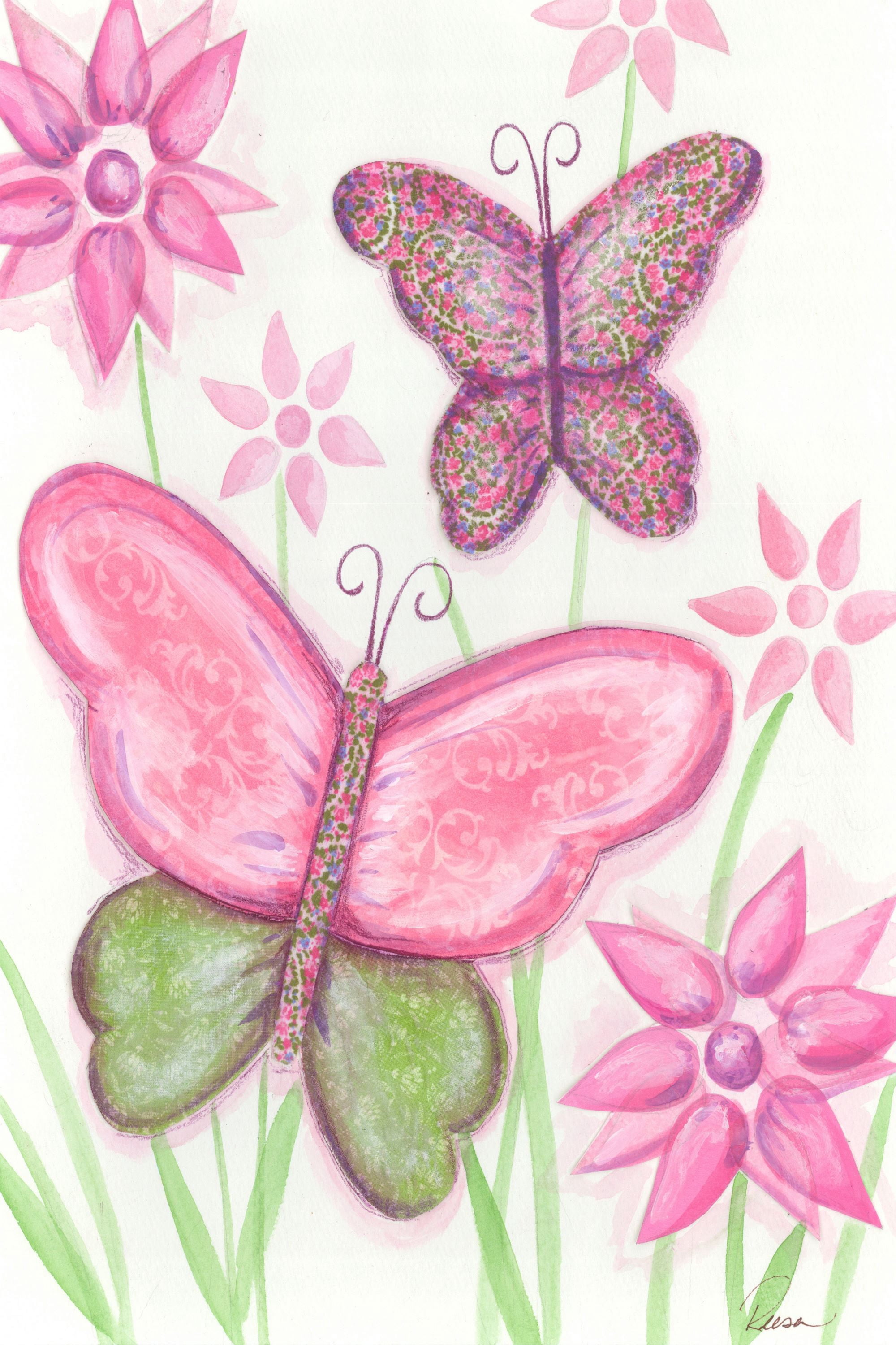 "2 Butterflies" Painting Print on Wrapped Canvas