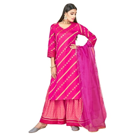 Elina Fashion Kurti for Female With Palazzo Dupatta | Pink Woven