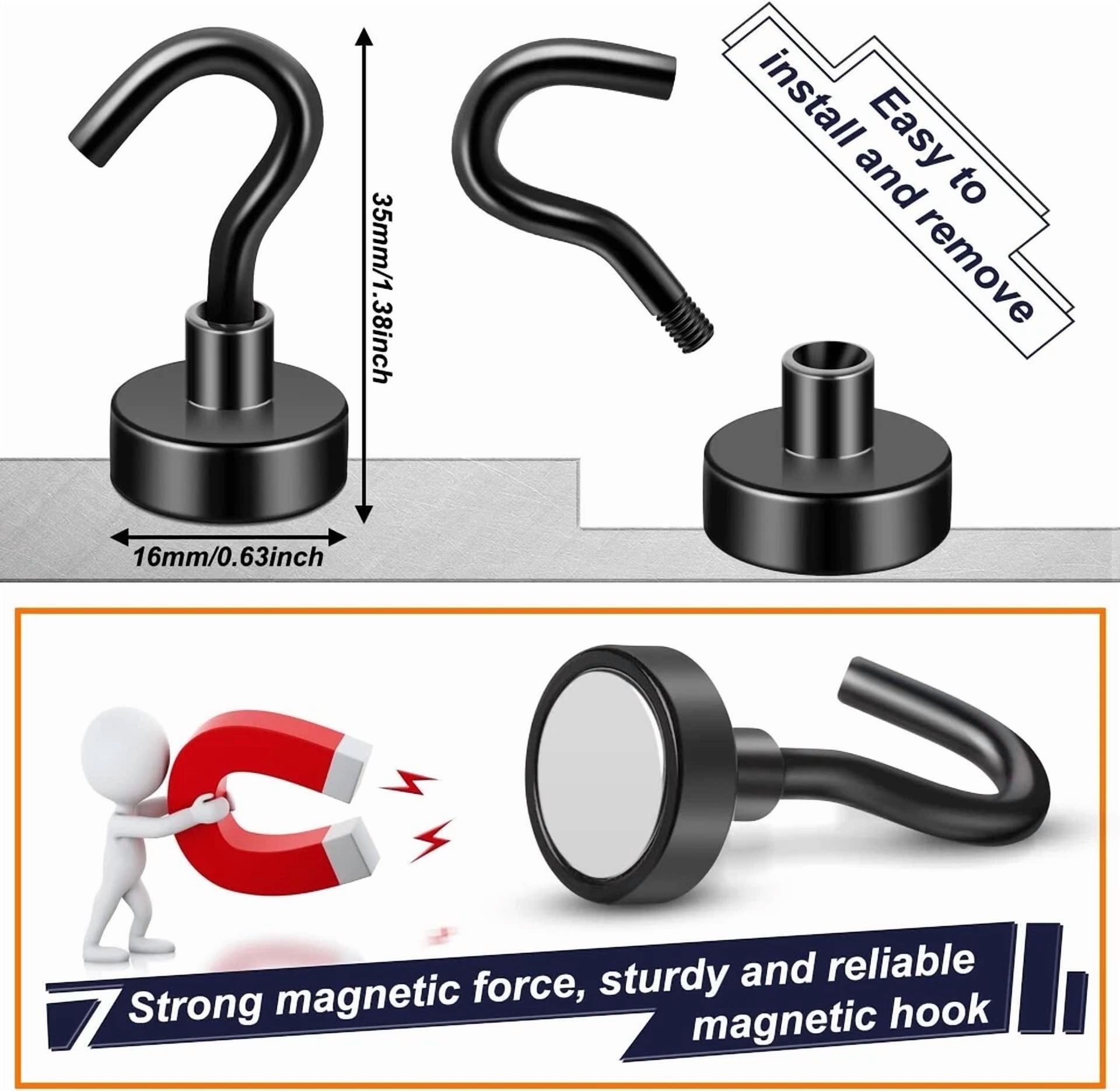 CIRCLE- 6 Pack Magnetic Hooks 25 Lbs Strong Neodymium For Hanging And Grill Fridge Black