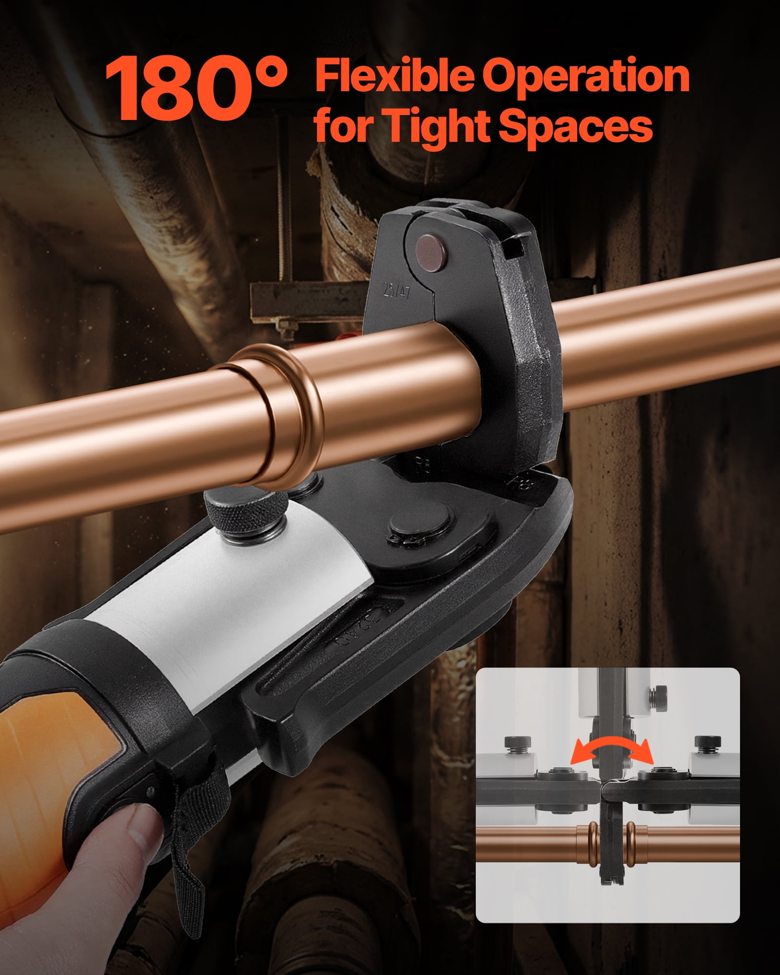 VEVOR 5PCS ProPress Pressing Kit, 4PCS Press Rings (1/2" to 1-1/4") & R8 Actuator for ProPress Copper Pipes, Compatible with 32KN Standard Series Press Tools for 180° Operation - with Case