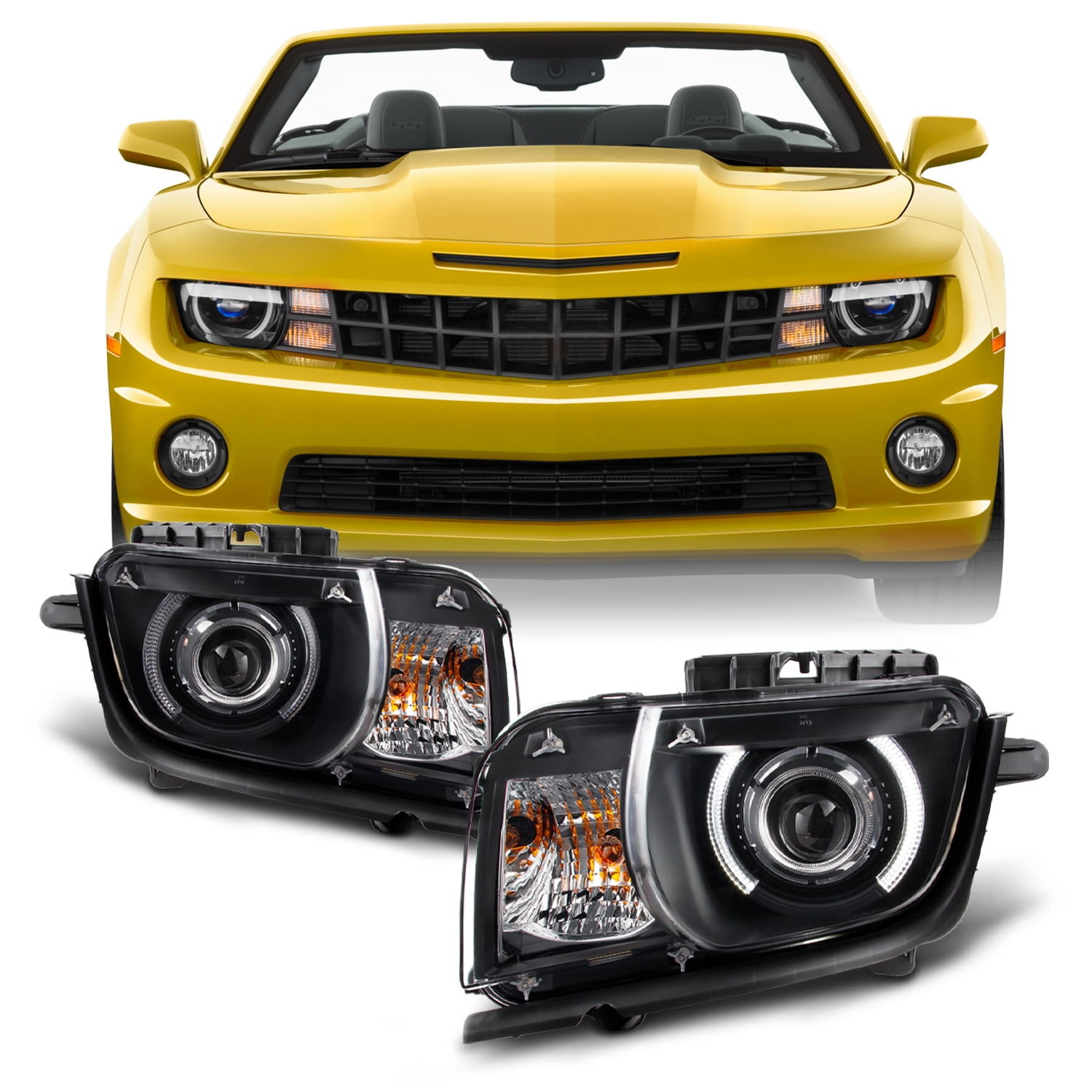 Black 2010 2011 2012 2013 Chevy Camaro Halogen Headlights Headlamps Left+Right 