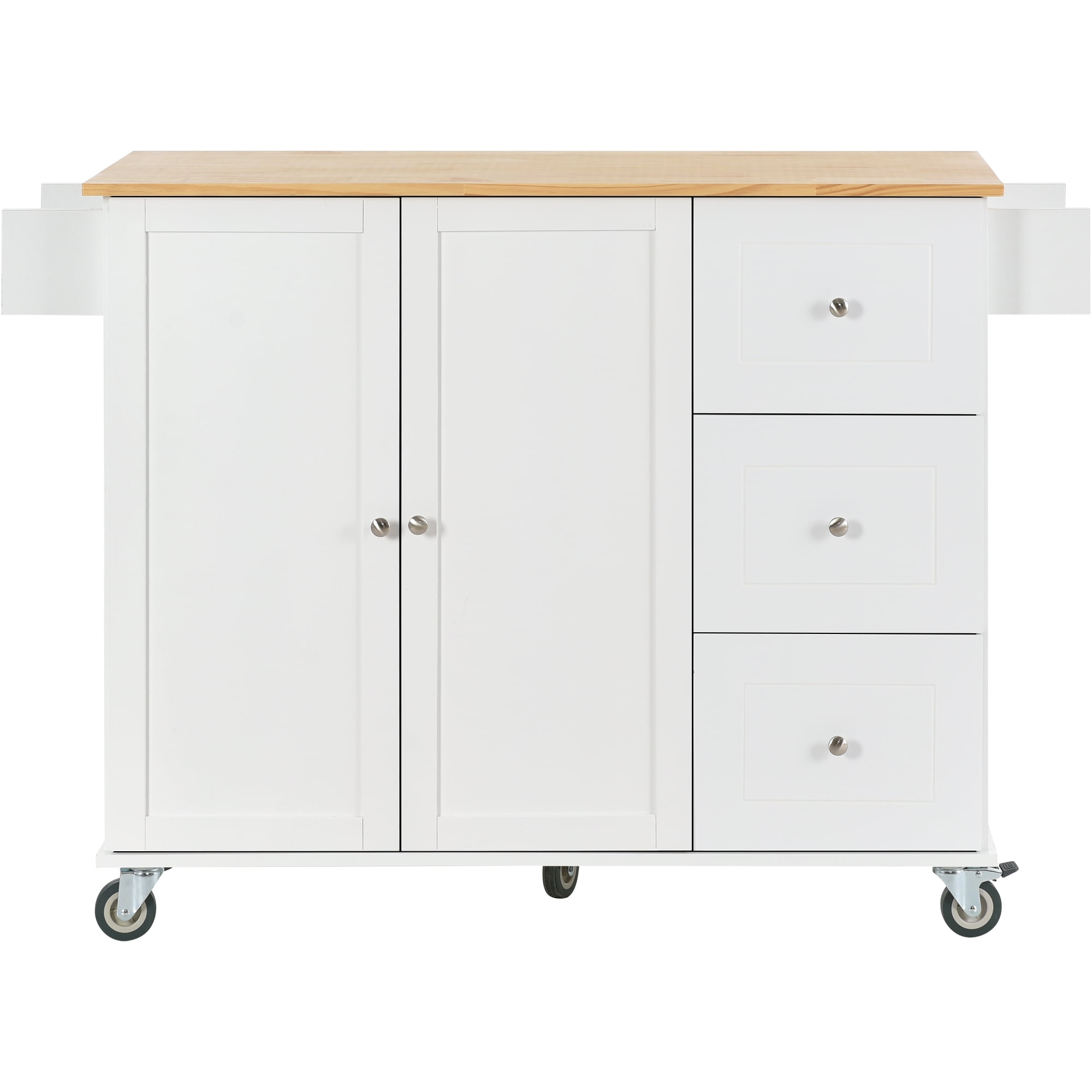 Homy Casa Kitchen Serving Cart with Storage, 3 Drawers, Side Shelf & Wood Top, Rolling Island on Wheels