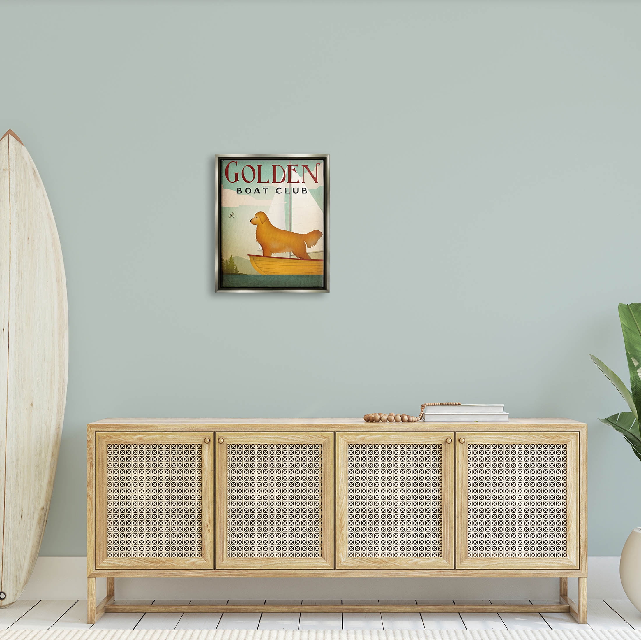 Stupell Industries Boat Club Dog Sailing Graphic Art Luster Gray Floating Framed Canvas Print Wall Art, Design by Ryan Fowler