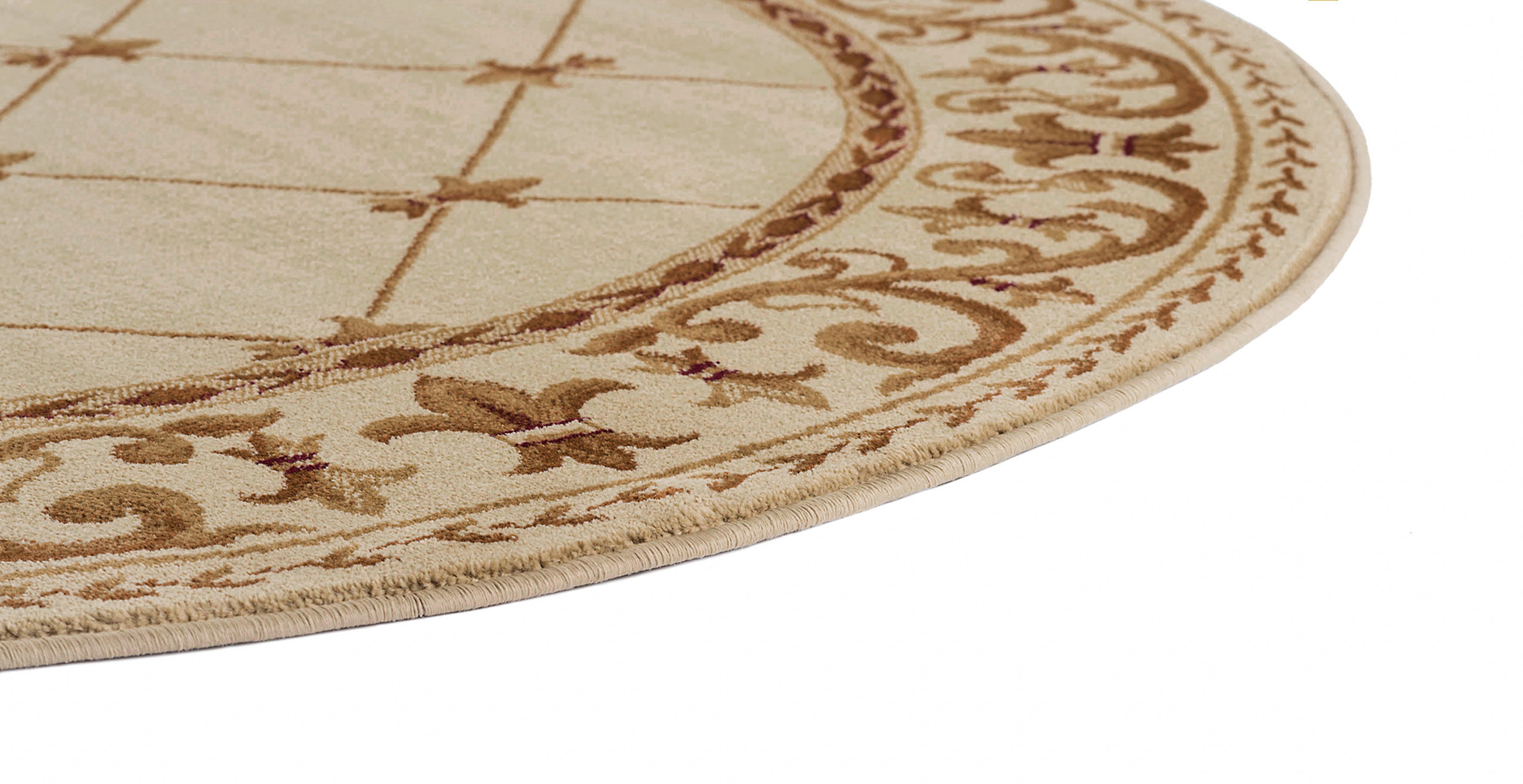 Sensation Traditional 8' Round Ivory and Beige Polypropylene Indoor Area Rug