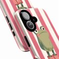 thumbnail image 2 of Cute Frog in Rain Boots Phone Case, Pink Striped Cottagecore Aesthetic Cover for iPhone 17 16 15 14 13 12 11 Pro Plus Mini, 2 of 6
