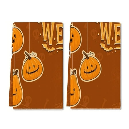 

YladaFaie 2 Pcs Kitchen Towels Farmhouse Vintage Halloween Pumpkin Collection Pattern Dish Towel Rustic Cloths Hand Towels 16 x 24 Inch Tea Towel for Christmas Bathroom