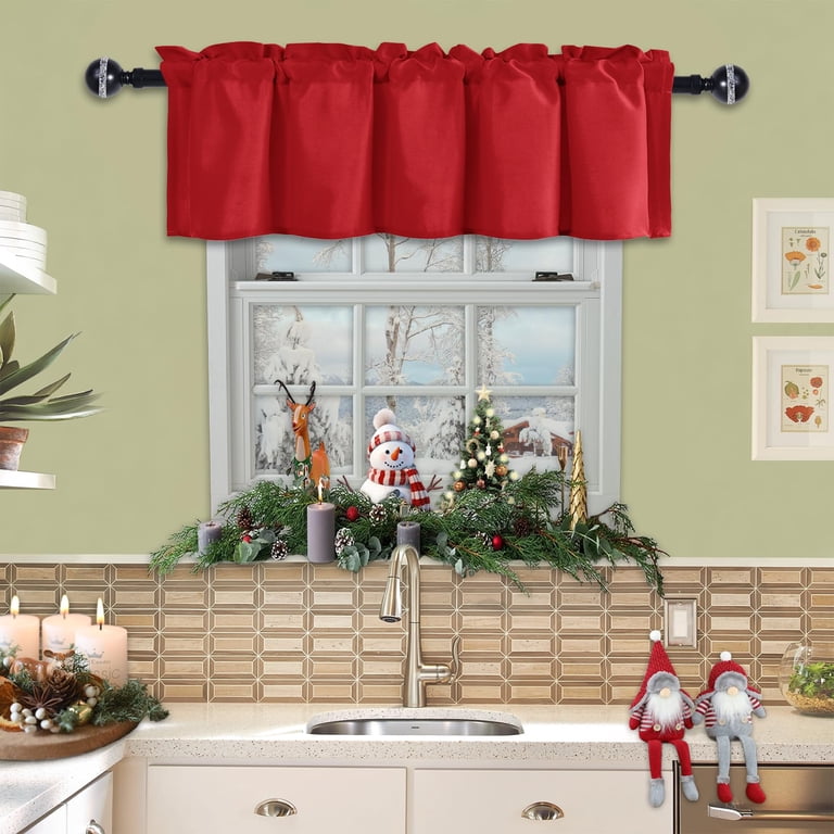 NICETOWN Red Blackout Valances - 42" X 18", Rod Pocket, 2 Panels, For Kitchen/Bedroom Windows