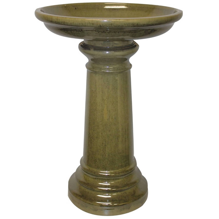 The Sun Pottery Company GP0112ES 17" x 24" Medium Light Green Ceramic Birdbath by Generic