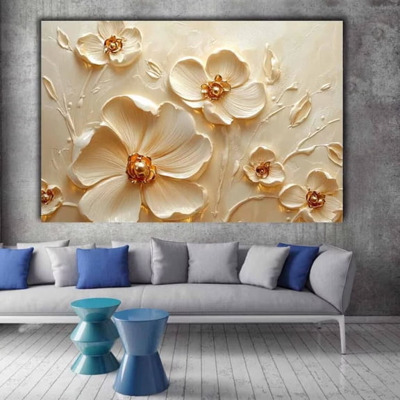 Mudket Framed Canvas Wall Art White Flower Prints Wall Decor Elegant Floral Canvas Print Ready to Hang for Bedroom Wedding Living Room Glam Home Decor - 12"L x 8"W