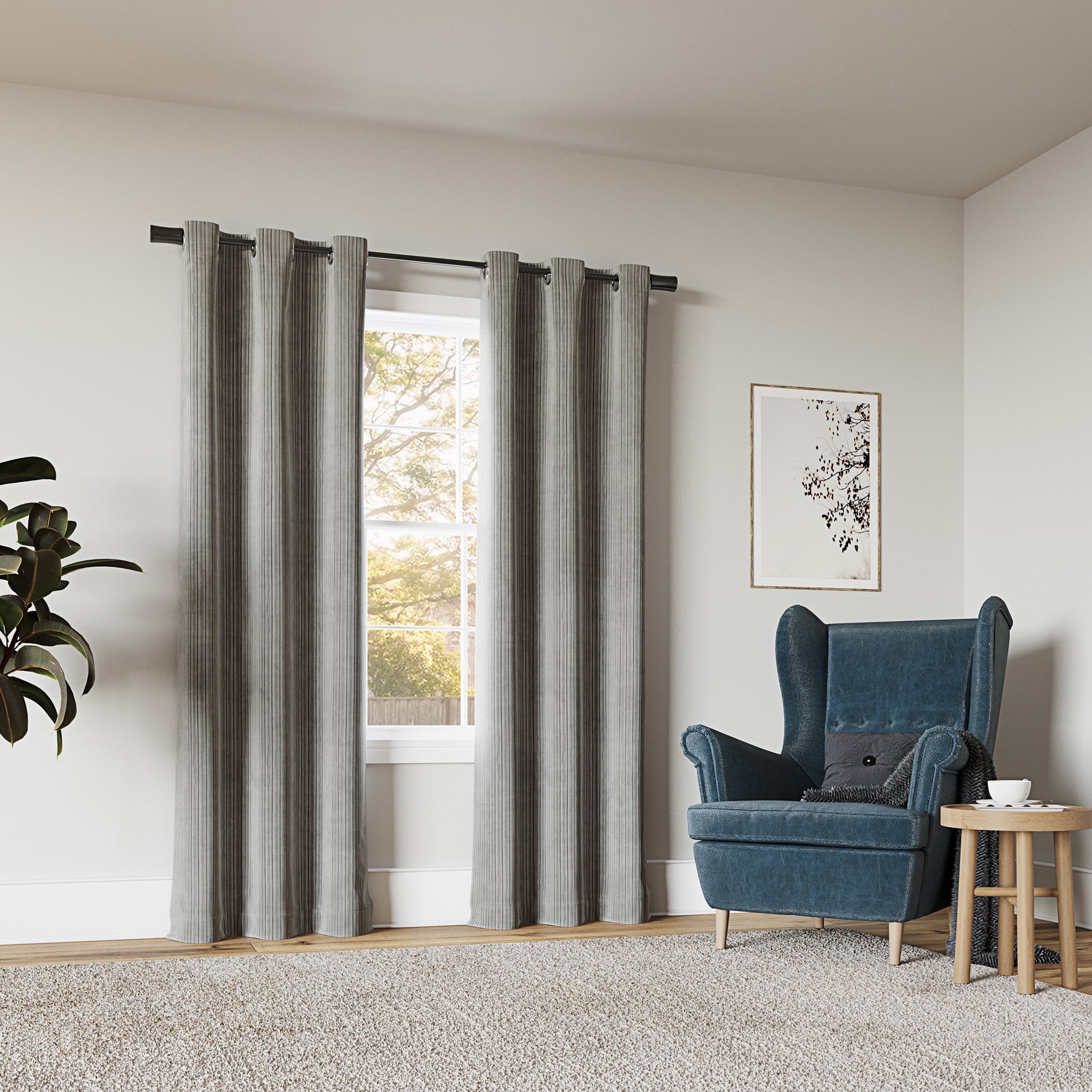 Sun Zero Cascade Pleated Velvet Blackout Grommet Curtain Panel, 40"X84", Gray
