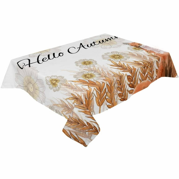 Fall Flowers Fox Rectangle Tablecloths 54x79,Thanksgiving Autumn Natural Wheat Farmhouse Table Cloth Table Cover Indoor/Outdoor Tabletop Decor for Wedding Holiday Party Dinner Baby Shower