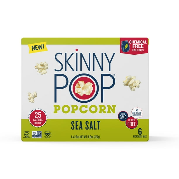 SkinnyPop Microwave Sea Salt Popcorn Box of 6 Microwavable Bags