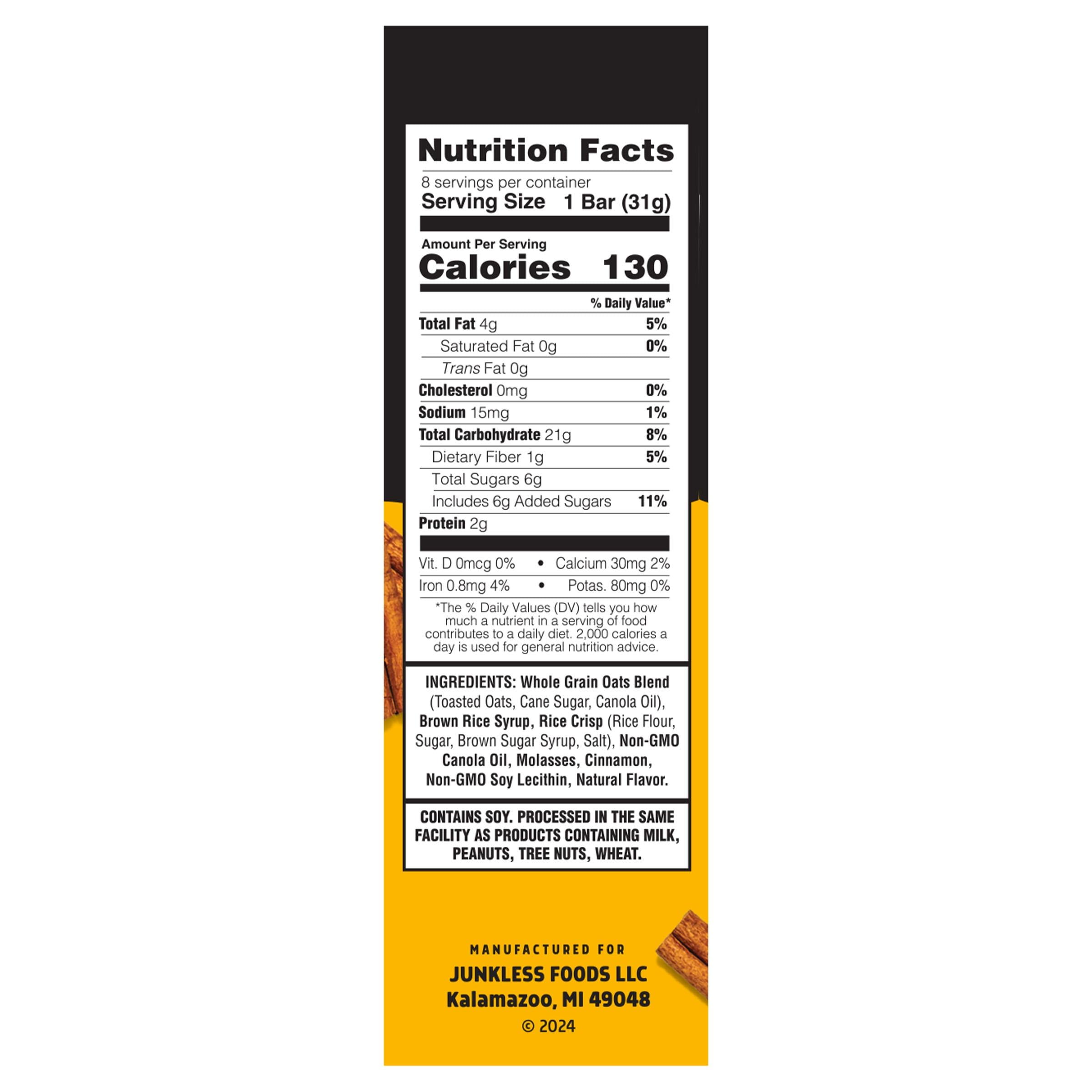 Junkless Chewy Cinnamon Roll Granola Snack Bars, 8 Count, 1.1 oz