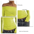 thumbnail image 3 of Long Sleeve Off Shoulder Top Women Elegant Pure Color Slim Fit Mesh Ruched T Shirt Blouse For Party, 3 of 5